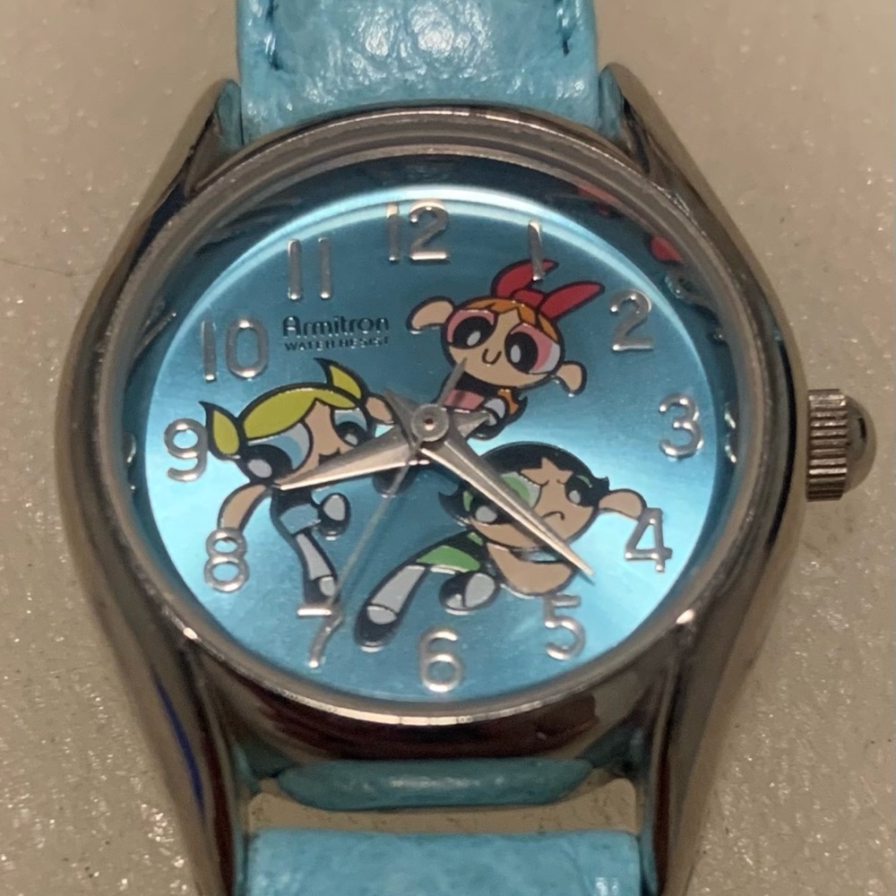 Amtron Powerpuff Girls Blue Leather Strap Watch “2000s”